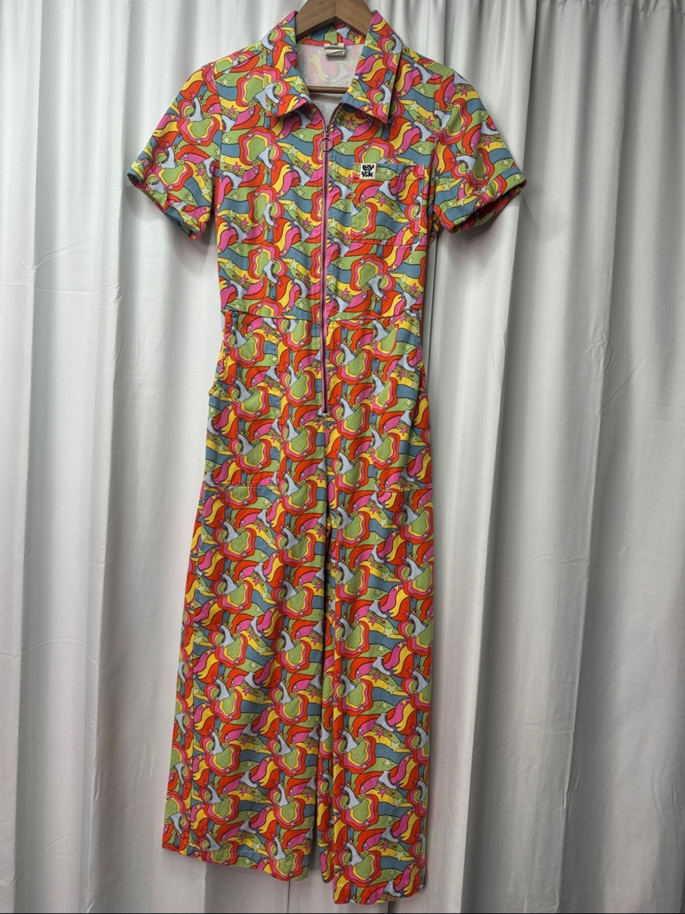 LUCY&YAK Vibrant Multicolor Short-Sleeve Zip-Front Jumper Size 2